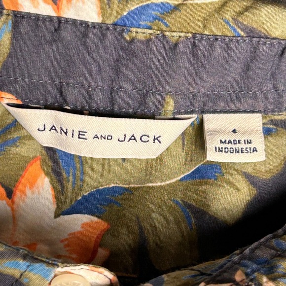 Janie and Jack Boys Floral Print Short Sleeve Button Down Shirt Size 4 - Picture 3 of 6